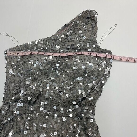 Aidan Mattox One Shoulder Sequin Dress Silver Size 0 - Picture 7 of 14